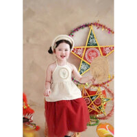 HaKids 8-26kg Set yếm trung thu vải tacta hoa thêu xinh xắn cho bé