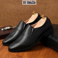 [HaLiTa] Giày Tây Nam Phong Cách Italy Da Bò Màu Đen Titan Mới - Shoes , Đế Cao Su Nâng Chiều Cao 5cm,  Bảo Hành 12thang