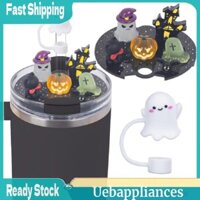 Halloween Acrylic Nắp Quyến Rũ Với Mũ Rơm Ma Dễ Thương Cho Stanley 40oz Tumbler