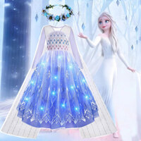 Halloween Carnival Frozen Bé Gái Đầm Công Chúa Nữ Hoàng Tuyết Giả Cosplay Trắng Đầm Elsa Dây LED Trang Phục