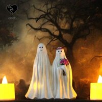 Halloween Ma Cô Dâu Chú Chổi Tượng, Nhựa Phát Sáng Hàng Thủ Công LED Tượng Ma Thần Đèn, Đèn Để Bàn Ngộ nghĩnh Handmade Halloween Trắng Ma Khuôn Trang Trí Nhà Máy Tính Để Bàn