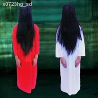 ☁✺Halloween Trang phục Kinh dị Sadako Quần áo Tóc giả Nữ Ma cà rồng Ma cà rồng Quần áo Thanh Ma Bộ tóc giả