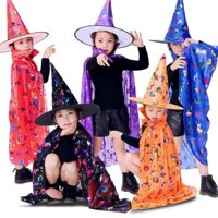 Halloween Trẻ Em Cosplay Trang Phục Unisex Bên Kỳ Lạ Phù Thủy Áo Choàng Phù Thủy Đội Mũ