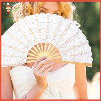 [Haloppe] Gỗ Sườn Ren Quạt Cầm Tay Ren Quạt Vintage Ren Gấp Quạt Thanh Lịch Cầm Tay Cho Khiêu Vũ Biểu Diễn Và Trang Phục Dự Tiệc Phụ Kiện