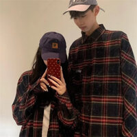 Halorift Áo Sơ Mi Nam Xuân Thu Phong Cách Trung Hoa Kẻ Sọc Rời Bông Tai Kẹp Áo Sơ Mi Dài Tay Thường Ngày