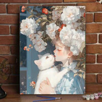 Hamlet [40 * 50cm] Cô gái đang ngủ dưới hoa DIY tranh sơn dầu kỹ thuật số màu acrylic vẽ tay chữa bệnh cô gái giải nén sơn dầu