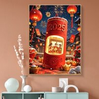 Hamlet [có khung] Tranh sơn dầu kỹ thuật số năm mới 2025 DIY / Đoàn tụ gia đình / Pháo hoa / Tranh trang trí đèn lồng