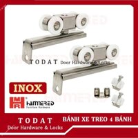 Hammered] Bộ Bánh Xe Treo Cửa Lùa Nhôm 4 Bánh INOX hộp nhung hàng Công Ty loại 1