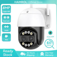 Hamrol 4K 8MP Dual Lens 8X Zoom PTZ Wifi IP Camera Outdoor Waterproof 2K 4MP Security CCTV