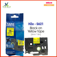 hãn In HZe-S621 (TZe-S621, TZ2-S621), 9mm X 8m, Chữ Đen Trên Nền Vàng, Siêu Dính