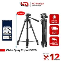 hân Máy Ảnh Điện Thoại Tripod 3520,Chân Quay Video Hỗ Trợ Quay 360° - Kích Thước 55-145cm - Chính Hãng HD Design