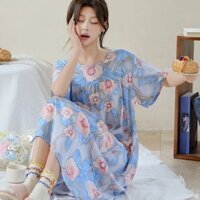 Hàn Quốc Cotton Lụa Bộ Đồ Ngủ Váy Ngủ Plus Béo Plus Kích Thước Cotton-Made Loungewear Váy Bà Bầu Bên Ngoài Mặc S