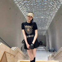 Hàn Quốc Dạo Phố mard Golf Jersey Xuân Hè Cổ Tròn Phù Hợp Với Hoa Cúc Nhỏ Tay Áo Len Top Nữ