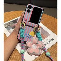 Hàn Quốc Dễ Thương Dây Đeo Ngang Nút Dây Hoa Xanh Hồng Sọc Dành Cho OPPO Find N2 Flip Find N3 Flip Chống Sốc