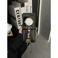 Hàn Quốc Đệm Đen Da Chắc Chắn Túi Trống Hoa Vòng Tay Dành Cho Samsung Galaxy Z Flip 5 6 Flip6 ZFlip5 Vỏ Chống Sốc