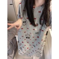 Hàn Quốc Hàn Quốc ins Hoạt Hình Dễ Thương Hello Kitty Váy Ngủ Tay Ngắn Nữ Mùa Hè Rời Bộ Đồ Ngủ Thường Ngày Váy Loungewear Váy