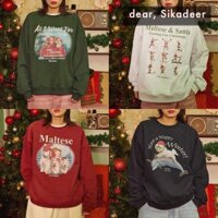 Hàn Quốc Hàn Quốc WAIKEI Ông Già Noel Maltese Ba Chó Áo Nam Nữ Rời Cổ Tròn Top 24 Thu Đông