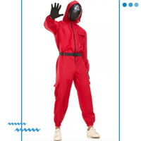 Hàn Quốc Mực Trò Chơi Cosplay Trang Phục: Người Đàn Ông Bằng Gỗ Của Jumpsuit Và Mặt Nạ Màu Đỏ Ninja Mặc Cho Người Lớn Và Trẻ Em Halloween