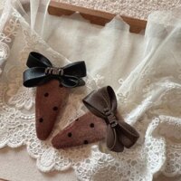 Hàn Quốc Nhập Khẩu 7.5cm Chấm Bi Nhung Tóc Retro Da Nơ Nổ Kẹp