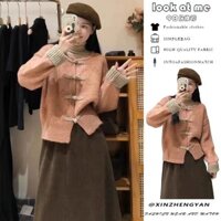 Hàn Quốc Nhẹ Nhàng Phong Cách Chanel Len Áo Khoác Cổ Tròn Cao Cấp Dệt Kim Cardigan Nữ Thu Đông