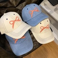 Hàn Quốc Nơ DenimBaseball Mũ Nữ Màu Trơn Vịt Lưỡi Mũ Cho Bé Gái Nữ Có Thể Điều Chỉnh Thêu Mũ Chống Nắng Tấm Che