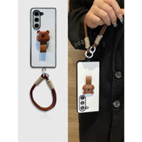 Hàn Quốc Sang Trọng Da Gấu Nhẫn Di Động Dây Điện Thoại Dành Cho Samsung Galaxy Z Fold6 Fold6 Z Fold 6 Z Fold5 Zfold4 Fold3 Cover