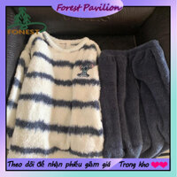 Hàn Quốc Stitch cặp vợ chồng ngủ Phụ nữ mùa thu mùa đông san hô nhung dày Áo chui đầu nhiệt