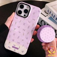 Hàn Quốc Toàn Màn Hình Hoa Tím Giá Đỡ Từ Tính Ốp lưng IPhone 16 15 14 12 13 Pro Max Bảo Vệ Ống Kính Chống Sốc Sạc Không Dây Vỏ Điện Thoại Cứng