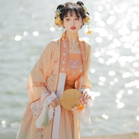 Han Ting Ji Original [Huyễn Bướm] Cách Tân Hán phục nữ áo dài đan chéo Song làm chân váy xếp ly dài đầy đủ mẫu xuân hè