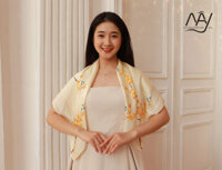 Hand-painted Vietnamese silk scarf with beige apricot flowers – High-class Vietnamese gift