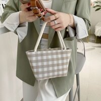 Handbag small canvas bag for work students class lunch bag Japanese fresh plaid portable storage cloth bag