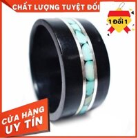 [Handmade 100%] Nhẫn gỗ Mun sừng cẩn đá Turquoise , bạc - Làm Quà Tặng