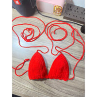 handmade bikini len màu đỏ freesize
