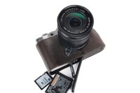 Handmade Genuine Real Leather Half Camera Case Bag Cover for FUJIFILM X-A7 XA7 Coffee Color