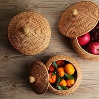 Handmade Mây Trái Cây Dưa Hạt Đậu Phộng Kẹo Heo Đất Trang Sức Đồ Ăn Nhẹ Giỏ Trái Cây Sấy Khô Hộp Kẹo Tròn Giỏ Đựng