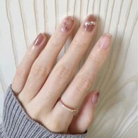 [handmade] Móng Tay Giả Màu Nâu Sữa Kim Tuyến Không Nhòe Phong Cách baroque Ngắn Có Thể Tái Sử Dụng Và Tháo Rời