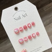 [handmade] Móng Tay Giả Ngắn Đính Kim Sa Hình Nơ hello kitty Màu Hồng Dễ Thương Có Thể Tái Sử Dụng Và Tháo Gỡ Thời Trang Cho Bé Trai Và Bé Gái