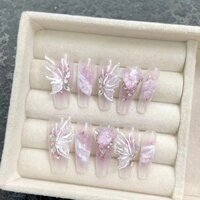 [Handmade] Móng tay nhân tạo dài / hạnh nhân Fairy Ice Crystal Butterfly Phototherapy Nails Móng tay giả Móng tay có thể tái sử dụng và tháo rời
