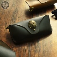 [Handmade nguyên chất] Vỏ kính da bò bằng da thật Thắt lưng cao cấp có thắt lưng Vỏ kính Da ngựa điên Đồng thau trang trí Ấn Độ Lớp đầu tiên Kính bò Vỏ da có thể dây cổ Retro Thời trang thủ công Da thật Túi mắt chống nắng nam nữ Hộp đựng kính da lớn di độ