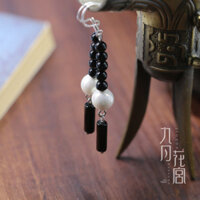 Handmade Tùy Chỉnh Mã Não Đen Ống Dài Hạt Bông Tai Vỏ Hạt Mã Não Đen Hạt Tròn Phụ Kiện Bông Tai · 925 Bạc Tai Móc Không Gây Dị Ứng