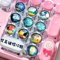 Handmade Van Gogh Steampunk Bàn Phím Cơ Độc Đáo Keycap Retro Tranh Sơn Dầu Phong Cách Keycap