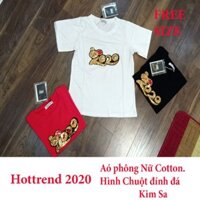 Hàng Bán Chạy-Giá hủy diệt-Áo Thun Nữ Hottrend 2020 Hình Chuột Vàng Đính Đá Kim Sa TẶNG Lì Xì Chibi hot