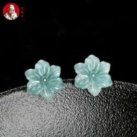 Hàng Bán Sỉ Khuyên Tai Bạc s925 Cánh Hoa Đào Nước Ngọc Bích Tự Nhiên Màu Xanh Lam Cho Nữ