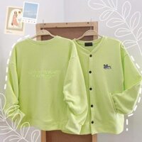 HÀNG CAO CẤP -  Áo Khoác Nỉ Bông Cardigan PUPPY LAZY 07.07 Unisex - Hàng Cao C - XANH NÕN,Size XL
