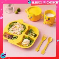 [Hàng Cao Cấp] Bộ Đồ Dùng Ăn Dặm Cho Bé Hình Con Vịt Dễ Thương (Gồm Khay-Cốc-Thìa-Dĩa Như Hình)