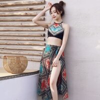 (HÀNG CAO CẤP) Bộ Tắm Biển Bikini, Bộ Đồ bơi nữ 3 món yếm thổ cẩm sang chảnh
