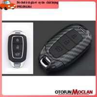 (Hàng cao cấp carbon) Bao da chìa khóa cacbon Hyundai Kona - accent - santafe dùng chung