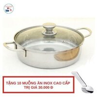⭐[Hàng Cao Cấp]⭐ Chảo lẩu xào 1 đáy inox 430 Fivestar Standard  nắp kính tặng 10 muỗng ăn  (26cm )