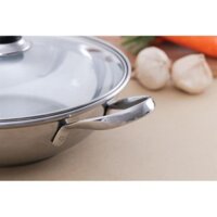 ⭐[Hàng Cao Cấp]⭐ Chảo lẩu xào 3 đáy inox 430 Fivestar Standard nắp kính tặng 5 muỗng (26cm) W26-3DG