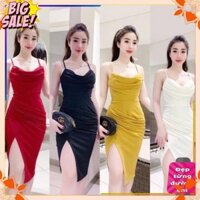 [HÀNG CAO CẤP] Đầm body 2 dây cổ đỗ váy đắp xẻ cao + Ảnh thật